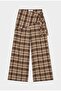Women's Coffee Plaid W6-16 Palazzo Fit Skirt Detailed Design Trousers - 3