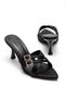 Women's Black Satin Double Buckle Pointed Toe Thin Heeled Slippers Martin - 5
