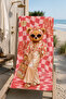 Teddy Bear Pink Checkered Summer Patterned 70X150 Beach Towel - 7