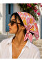 Pink Color Floral Patterned Cotton Voile Bandana Multi-Purpose Square Scarf - 2