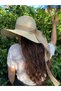 Flared beige straw hat with scarf