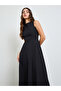 Black Lace Hem Sleeveless A-Line Maxi Dress - 3