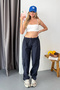 Women's Elastic Waist Cargo Pocket Parachute Trousers with Stopper Legs Navy Blue - 25665 - 5