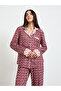 Burgundy Geo Contrast Print Shirt and Pyjama Set - 2