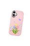 Samsung Galaxy A06 Compatible Case Camera Protector Pink Silicone Couple Phone Case with Floral Pattern - 3