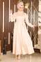 Feather Detailed Satin Evening Dress Beige 19123 - 4
