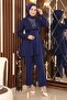 Stone Detailed Belted Suit Indigo 19122