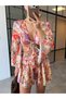 Women Ethnic Floral Print Wide Sleeve Shirt Collar Tie Kimono Crop Top and Shorts Set 8049 - 2