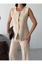 Women's Gold Button Detailed Vest and Trousers Two-Piece Set - Cream - 5