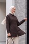 Striped Buttoned Modal Tunic with Side Laces - Brown