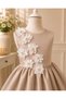 Special Design Lilya Model Light Brown Color Sleeveless Flower Accessory Detailed Girls' Evening Dress - 3