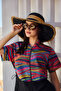 Zigzag Stripe Detailed Straw Beach Hat Rms-Rş-2103-26 Black - 2