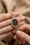 Mi̇ns Women's Gold Color Metal Strap Black Dial Oval Case Vintage Quartz Wristwatch - 5