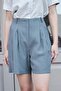 Women's Modal Diagonal High Waist Pleated Short Shorts with Side Pockets-Khaki - 6