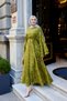 Women's Small Sequin Detail Floral Embroidered Lined Dress in Fat Green