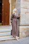 Women's V-Neck Waist Tie Linen Dress Brown - 4