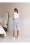 Ice Cream Long High Waist Full Fit Flare Tasseled Denim Shorts - 4