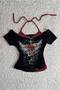 Black Rose Red Heart Additional Strap Gothic Y2K Short Sleeve Crop - 2