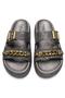 Women's Straw Look Double Buckle Chain Detailed Casual Slippers - 4