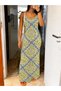 Women's Rope Strap V-Neck Patterned Single Jersey Long Dress