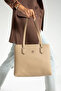 Women's Sand 2 Compartments 5 Compartments Embossed Printed Large Size Hand and Shoulder Bag234028MH - 2