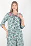 Women's Aqua Green Floral Patterned Baby Collar Buttoned Pocketed 100% Viscose Plus Size Dress - 2