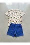 Boy's Teddy Bear Patterned Summer Set - Short Sleeve T-Shirt and Shorts Cotton Casual Set - 2