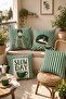 Green Striped Coffee Cat Patterned 4-Piece Throw Pillow Cover Set - 2
