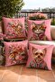 Pink Floor Floral Cat and Dog Patterned 4-Piece Throw Pillow Cover Set