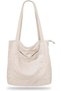 Corduroy Tote Bag for Women, School & Work, Large Capacity Zipper Shoulder Bag (Beige)