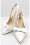 White Matte Bow Women's Goblet Heeled Shoes Nk3194