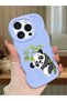 iPhone 15 Pro Compatible Case with Camera Protector Blue Silicone Couple Phone Case Panda Pattern