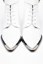 White Matte Leather Lace-Up Zippered Metal Toe Western Cowboy Short Ankle Boots - 4