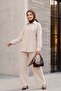 Line Patterned Buttoned Trousers Linen Suit - Stone Color - 5