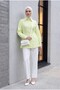Striped Buttoned Modal Tunic with Side Laces - Light Yellow - 5