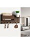 1 Solid Wood Wall Key Holder Organizer Shelf Entryway 6 Metal Hooks Basket Rustic Brown - 6