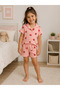 Girls Pajama Set with Strawberry Patterned Striped Shorts - 2