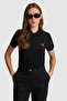 Women's Black Polo Collar Basic T-Shirt 50323575-Vr046 - 3