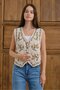 Beige Women's Floral Embroidered Linen Look Vest V-Neck Buttoned Casual Stylish Vest - 3
