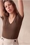 Women's Dark Brown Modal / Cotton Blend Regular Fit V-Neck Short Sleeve T-Shirt Delaney - 3