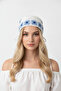Hand Knitted White Blue Floral Patterned Summer Beach and Hair Bandana - 5