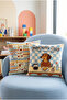 Morning Club Dog Patterned 4-Piece Decorative Throw Pillow Cover Set, Coffee and Breakfast Themed Retro Geometric Living Room Decor - 3