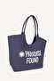 Women's Embroidered Canvas Navy Blue Beach Bag G8716Axns - 2