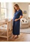 New Season Navy Blue Double-Breasted Collar with Breastfeeding Feature Summer Short Sleeve Special Design 100% Cotton Maternity Nightgown - 7