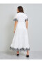 White Embroidered Shirt Maxi Dress with Tie-Belt - 4