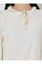 Cream Long Sleeve Blouse with Tie Neck Detail - 4