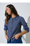 Navy Blue Checkered Long Sleeve Blouse