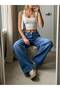 Women's Dark Blue Low Waist Ripped Detailed Wide Leg Jean Trousers - 5