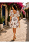 New Season Elegance |   Women's Floral Patterned V-Neck A-Line Mini Single Jersey Dress - 4