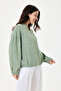Khaki Italian 100% Linen Embroidered Zippered Low Sleeve Oversize Linen Blouse Blouse 38 - 44 Size - 3